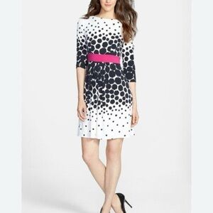 Eliza J Black and White Polka Dot Dress with Pink Accent